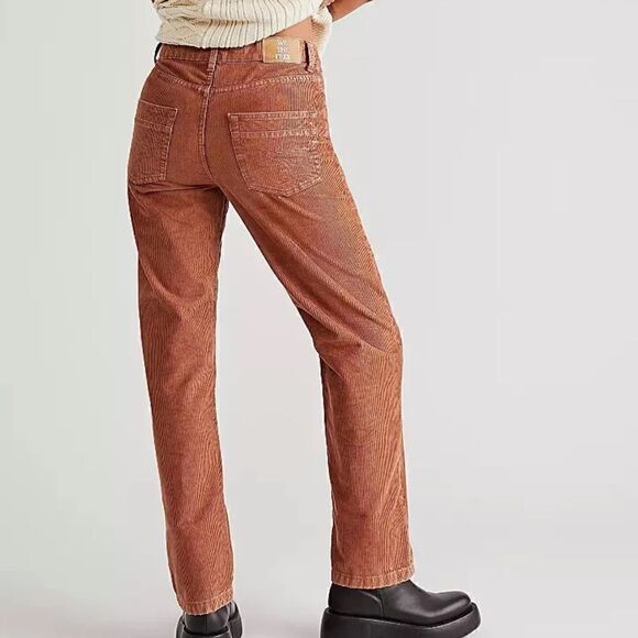 NWT Free People Brown Pax Slim Corduroy Boyfriend Jeans 32 MidRise Straight Pant - Picture 5 of 13